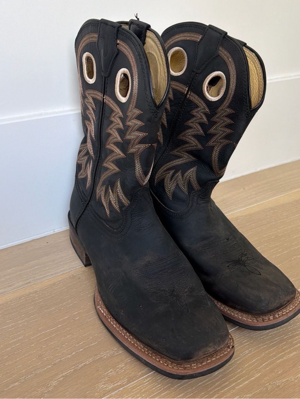 Justin Boots Black and Brown Western Pull-On Work Boots